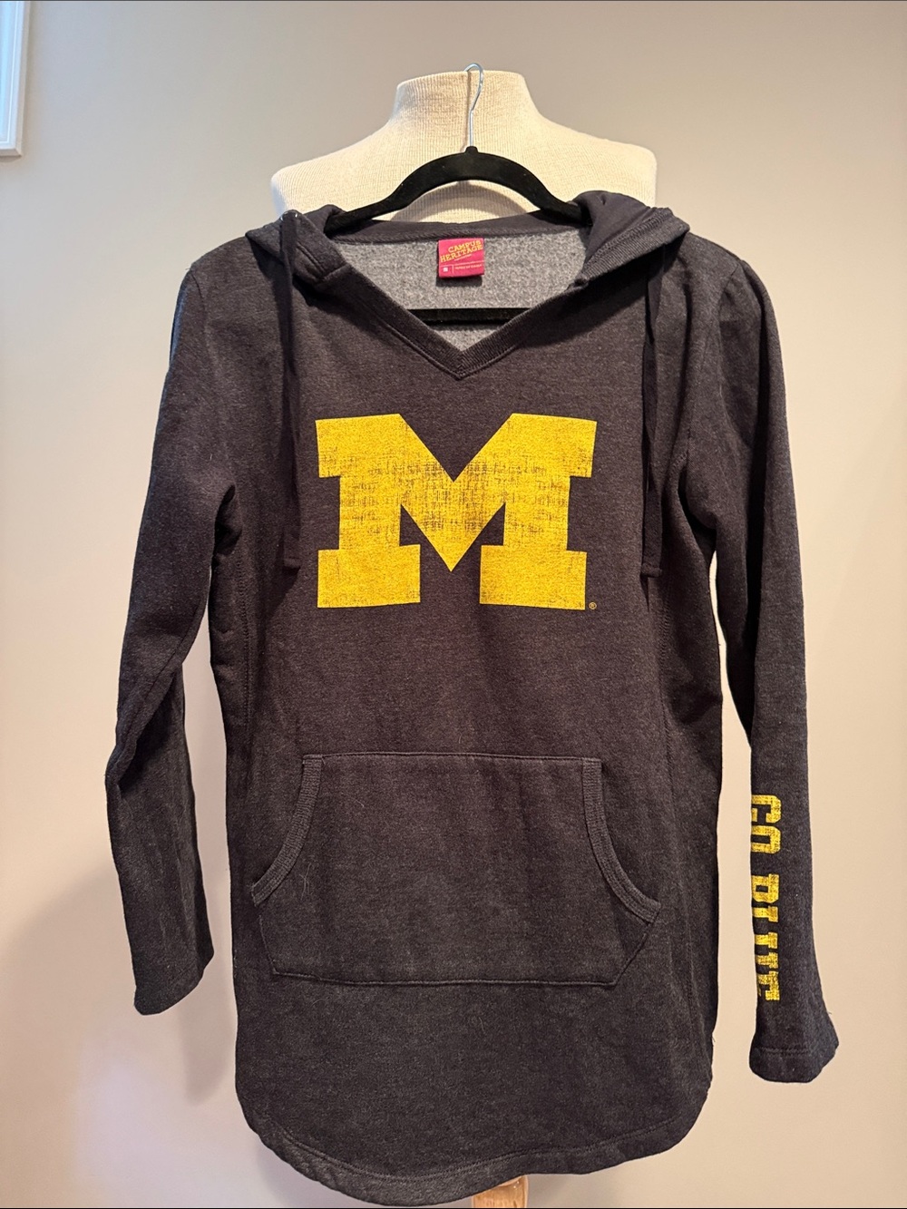 University of Michigan Girls/womens' Hooded Pullover Shirt - Navy with Yellow M